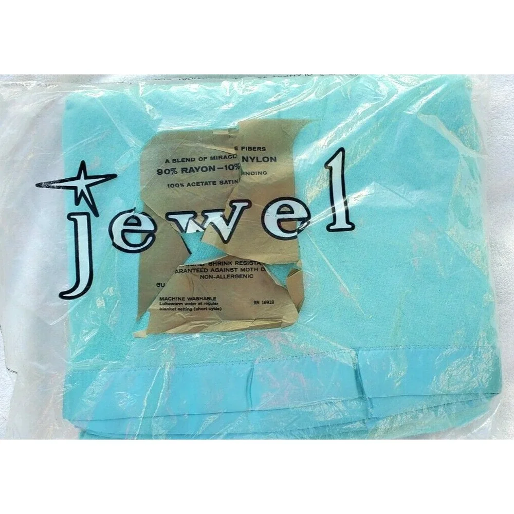 Jewel Blanket Twin or Double 72X84 Teal NOS W/O Tags Rip In Plastic Vintage